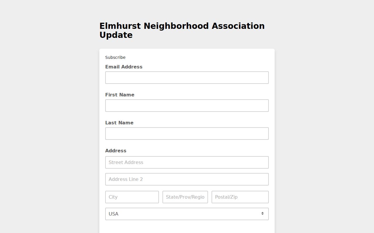 Elmhurst Neighborhood Association public newsletter form