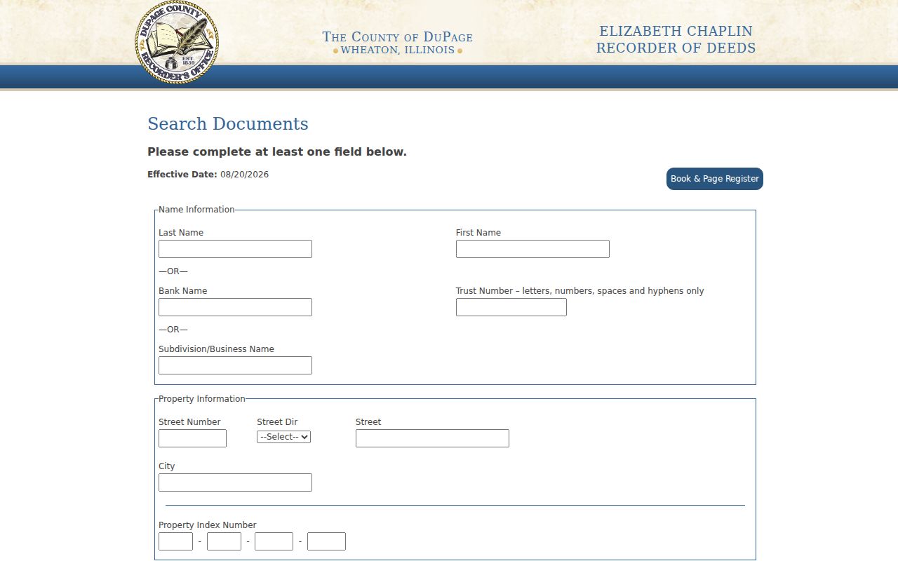 Elmhurst previous residents DuPage Recorder grantor grantee search