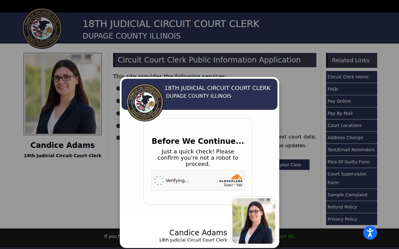DuPage public case name search used for an Elmhurst resident lookup