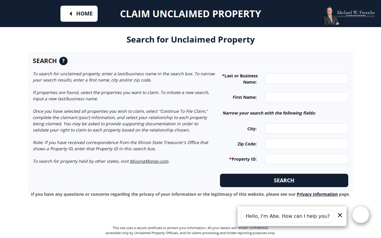 Illinois I-Cash name fields for an Elmhurst resident lookup